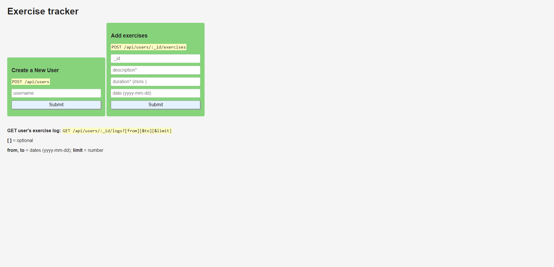 Preview of Exercise Tracker Microservice.