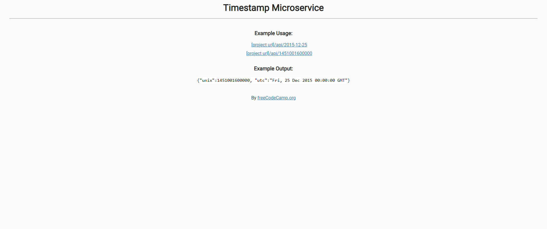 Preview of Timestamp Microservice.
